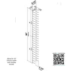 VintageView 8-Foot Wall-Mounted Wine Storage Rack Single Depth 24 Bottles Dimension Diagram