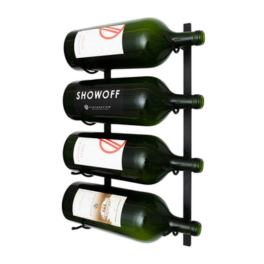 VintageView Big Bottle Wall-Mounted Wine Rack 4 Bottles Matte Black Label Out Shown