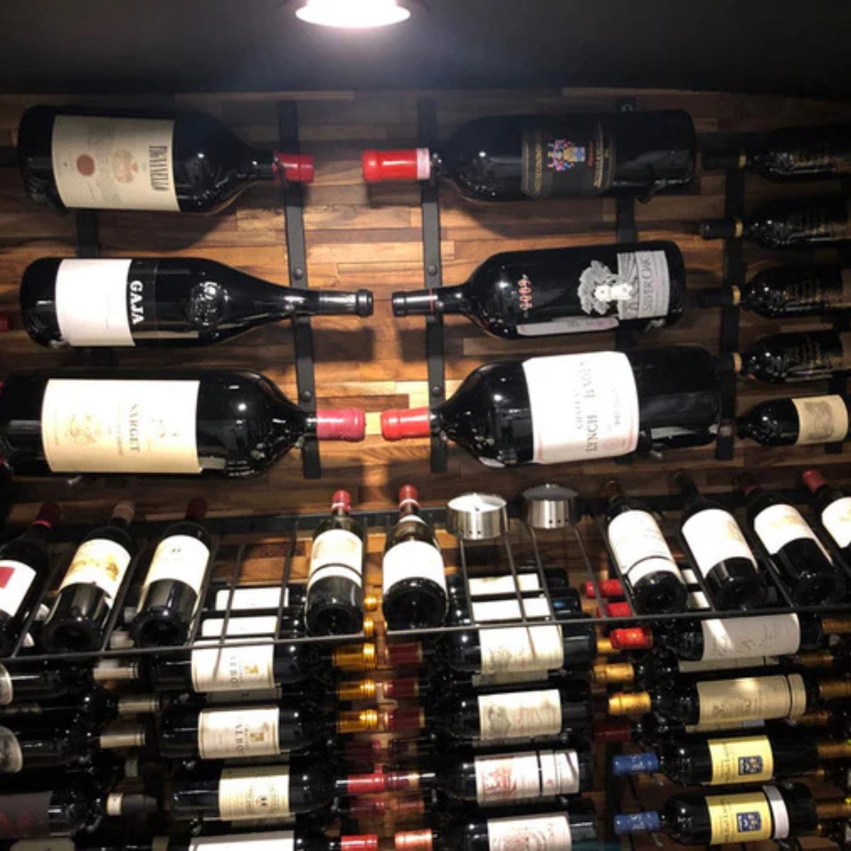 VintageView Big Bottle wall mounted wine rack holding large format wine bottles