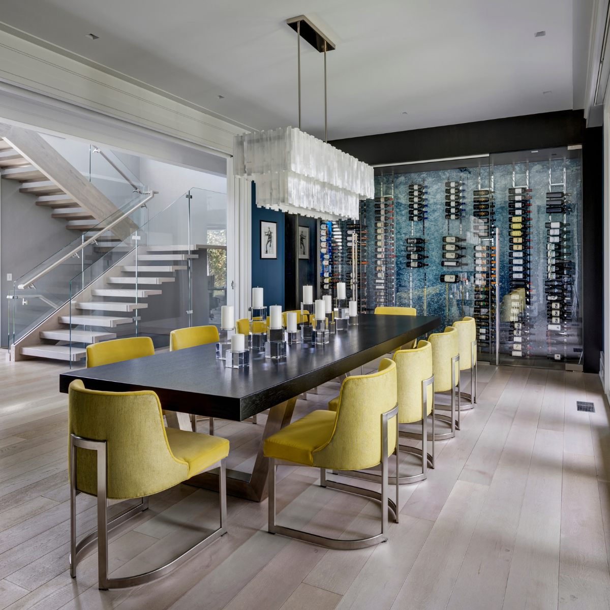 VintageView Big Bottle wall mounted wine racks displayed in a luxury dining room