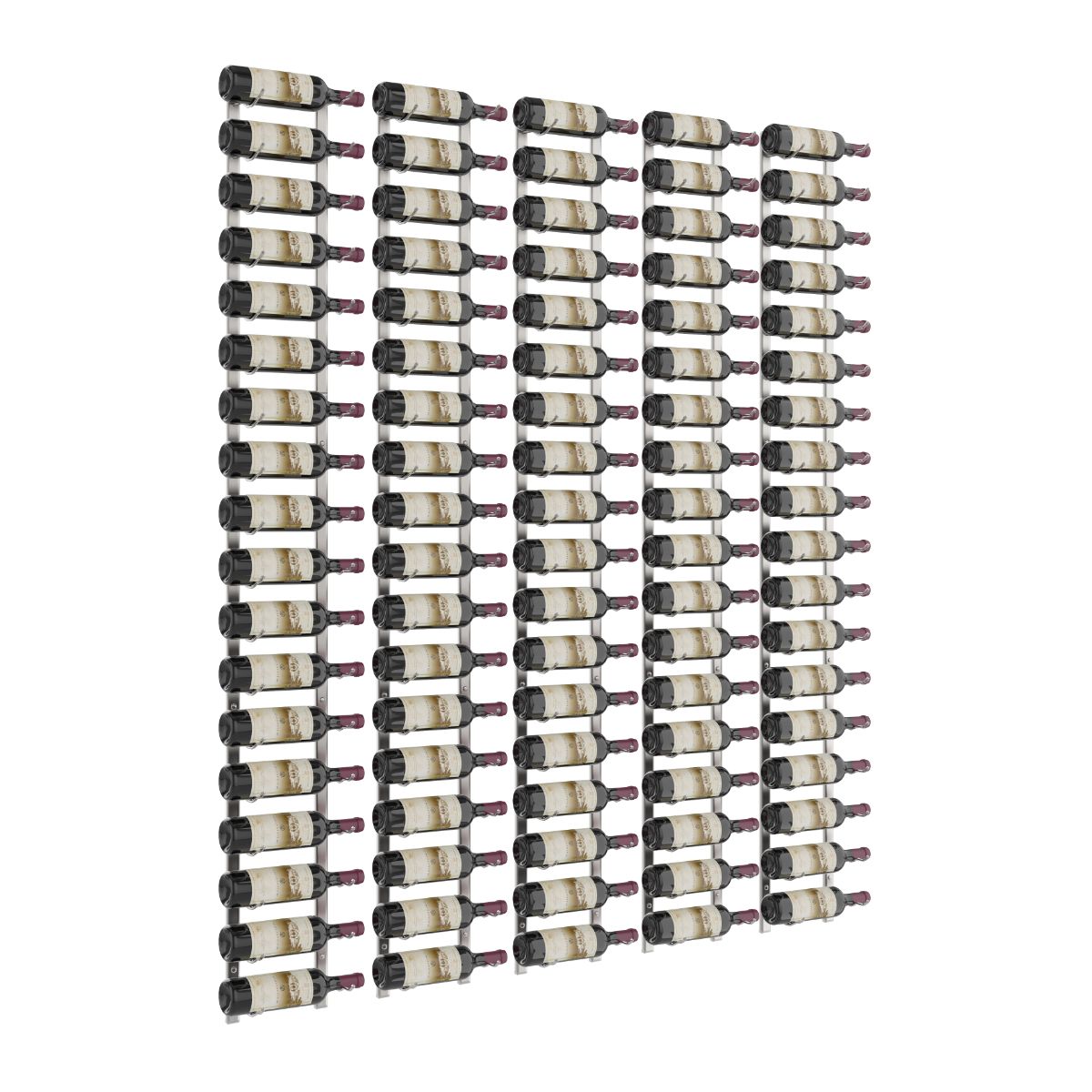 VintageView Feature Wall 6-Foot Wine Rack Kit Single Depth 90 Bottles Brushed Nickel Shown