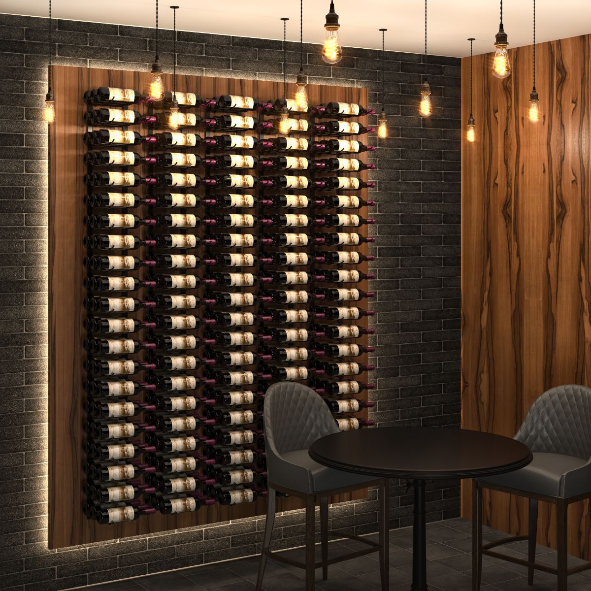 VintageView Feature Wall 7-foot wine rack creating a modern lounge feature wall with label forward wine display