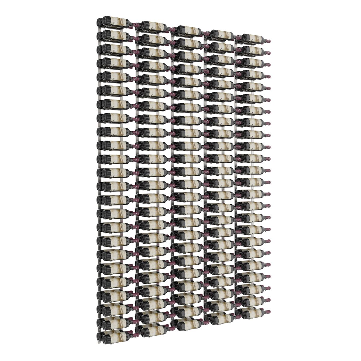 VintageView Feature Wall 8-Foot Wine Rack Kit Double Depth 240 Bottles Brushed Nickel Shown
