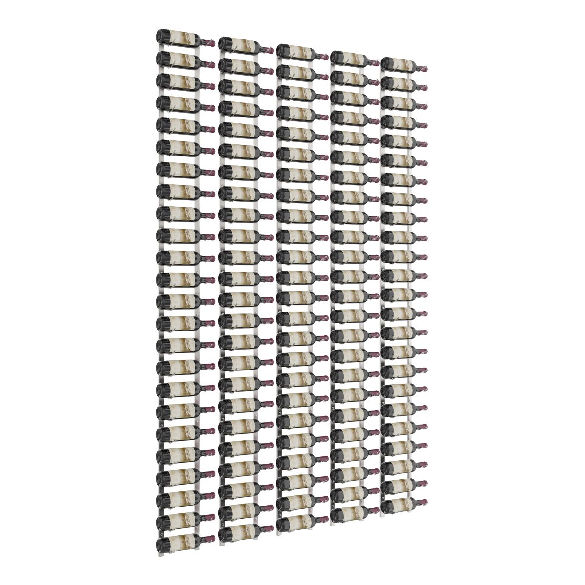 VintageView Feature Wall 8-Foot Wine Rack Kit Single Depth 120 Bottles Brushed Nickel Shown