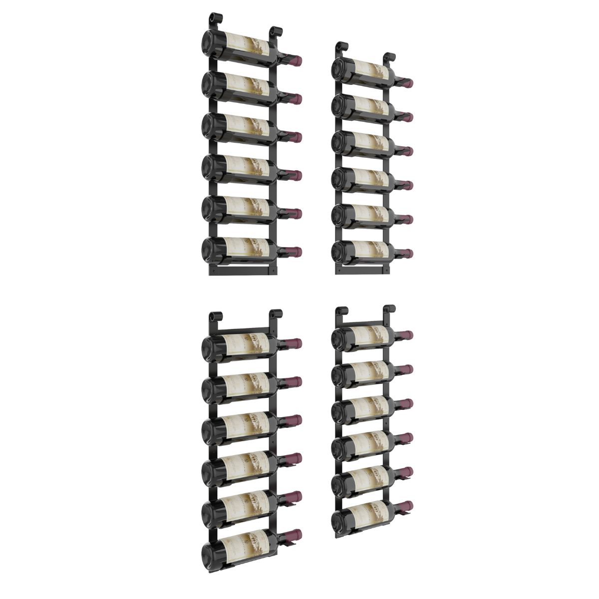 VintageView Le Rustique wall mounted metal wine rack holding 24 wine bottles in black finish