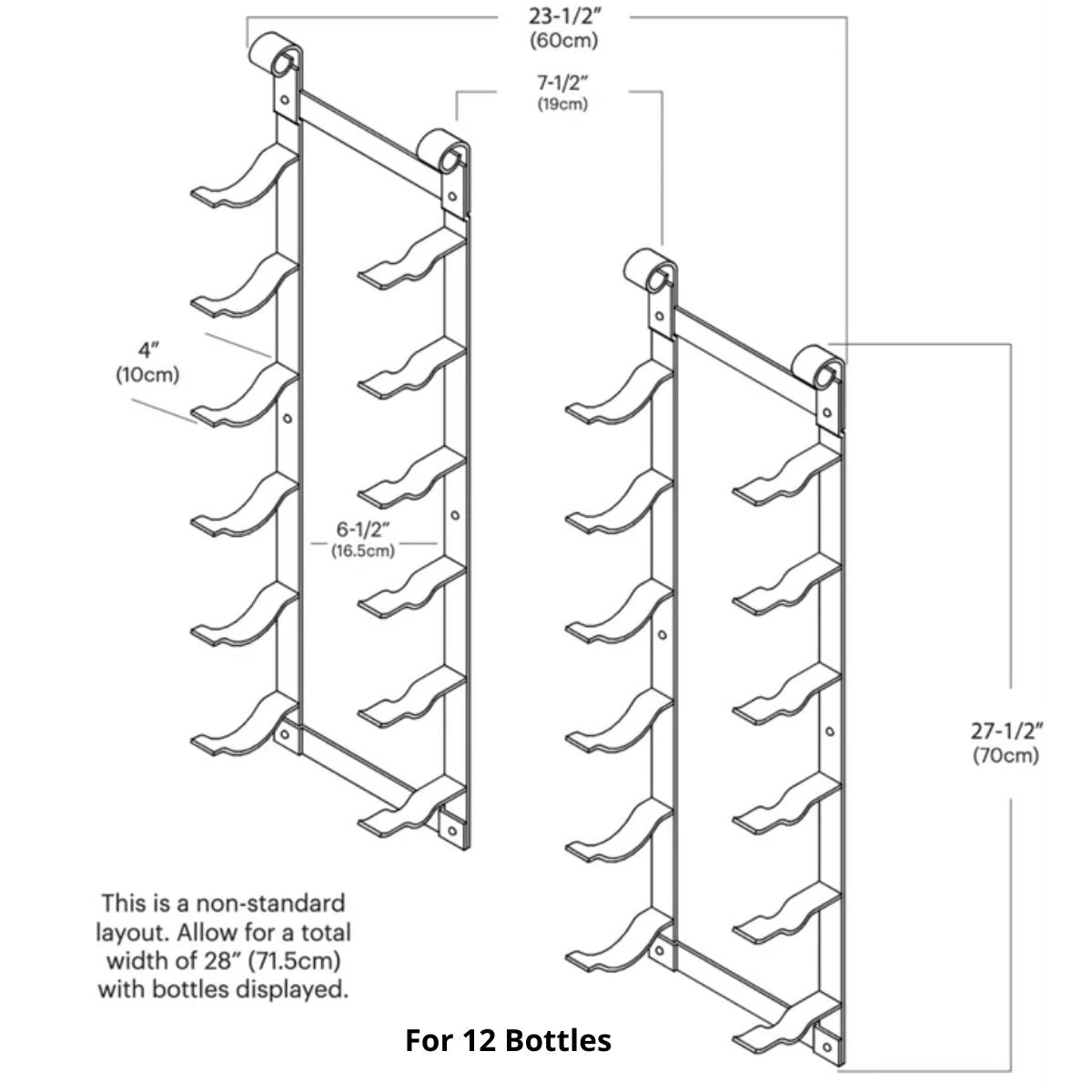 VintageView Le Rustique wall mounted metal wine rack dimensions for 12 bottles