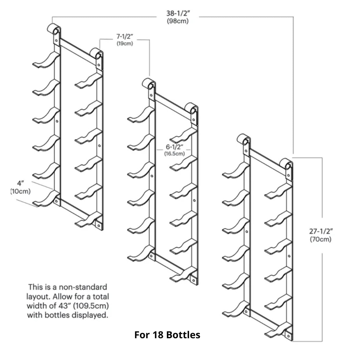 VintageView Le Rustique wall mounted metal wine rack dimensions for 18 bottles