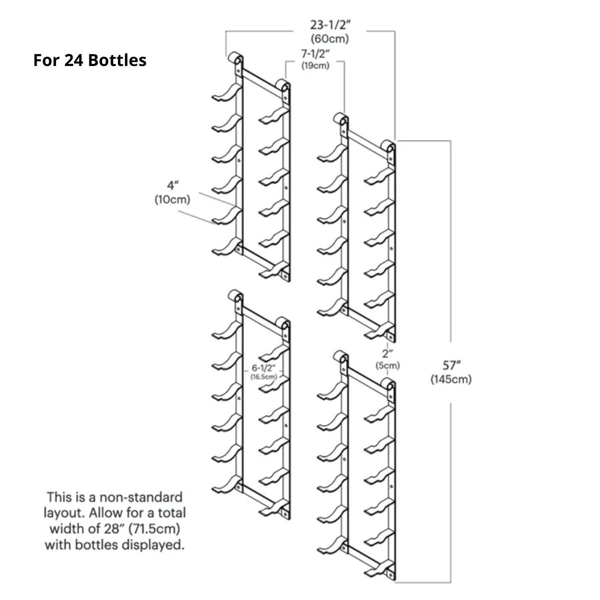 VintageView Le Rustique wall mounted metal wine rack dimensions for 24 bottles