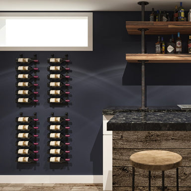VintageView Le Rustique wall mounted metal wine racks installed in a modern home bar
