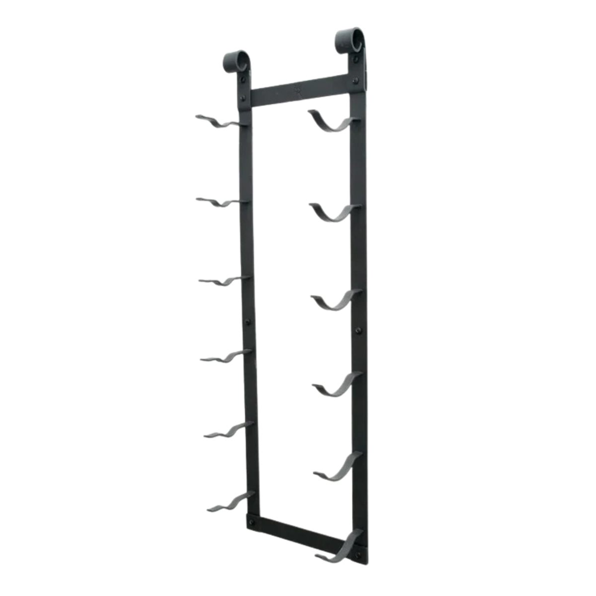 VintageView Le Rustique wall mounted metal wine rack with empty bottle cradles in black finish