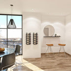 VintageView Le Rustique wall mounted metal wine racks installed in a modern dining space