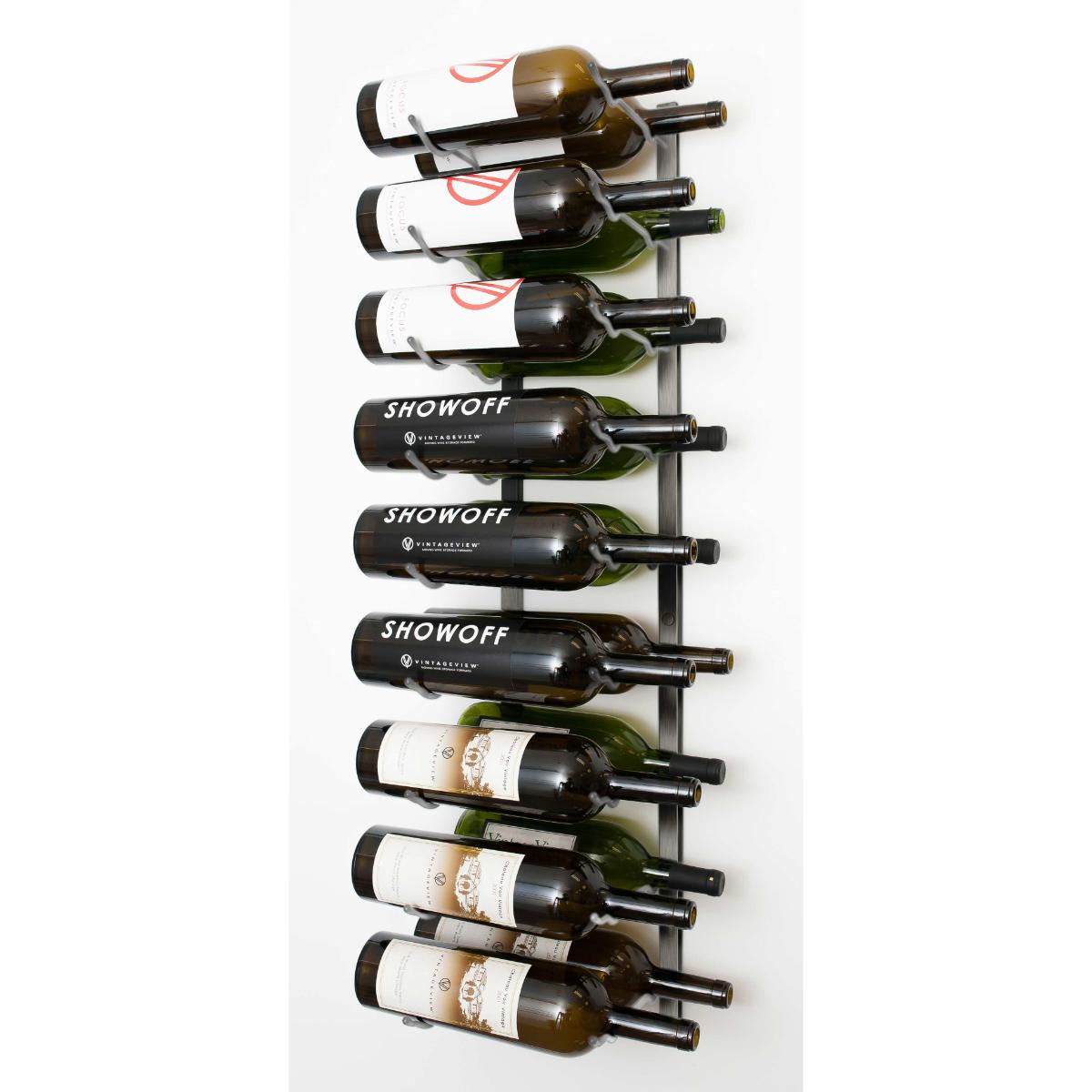 VintageView Magnum & Champagne Wall-Mounted Wine Rack - 18 Bottles Brushed Nickel Label Out Shown
