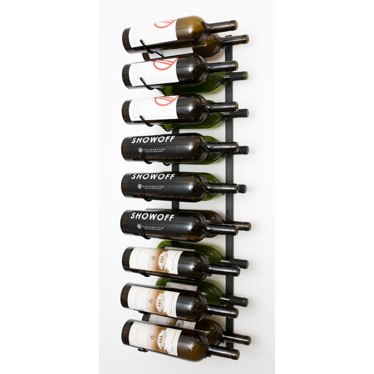 VintageView Magnum & Champagne Wall-Mounted Wine Rack - 18 Bottles Matte Black Label Out Shown