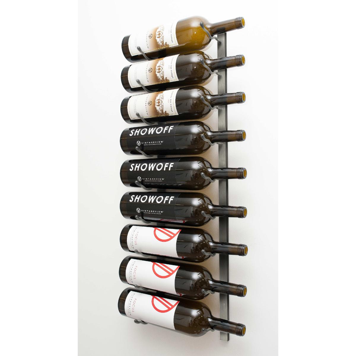 VintageView Magnum & Champagne Wall-Mounted Wine Rack - 9 Bottles Brushed Nickel Label Out Shown