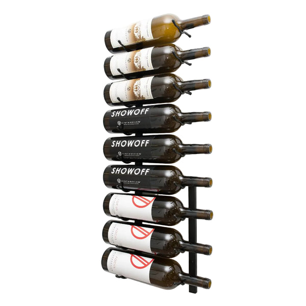 VintageView Magnum & Champagne Wall-Mounted Wine Rack - 9 Bottles Matte Black Label Out Shown