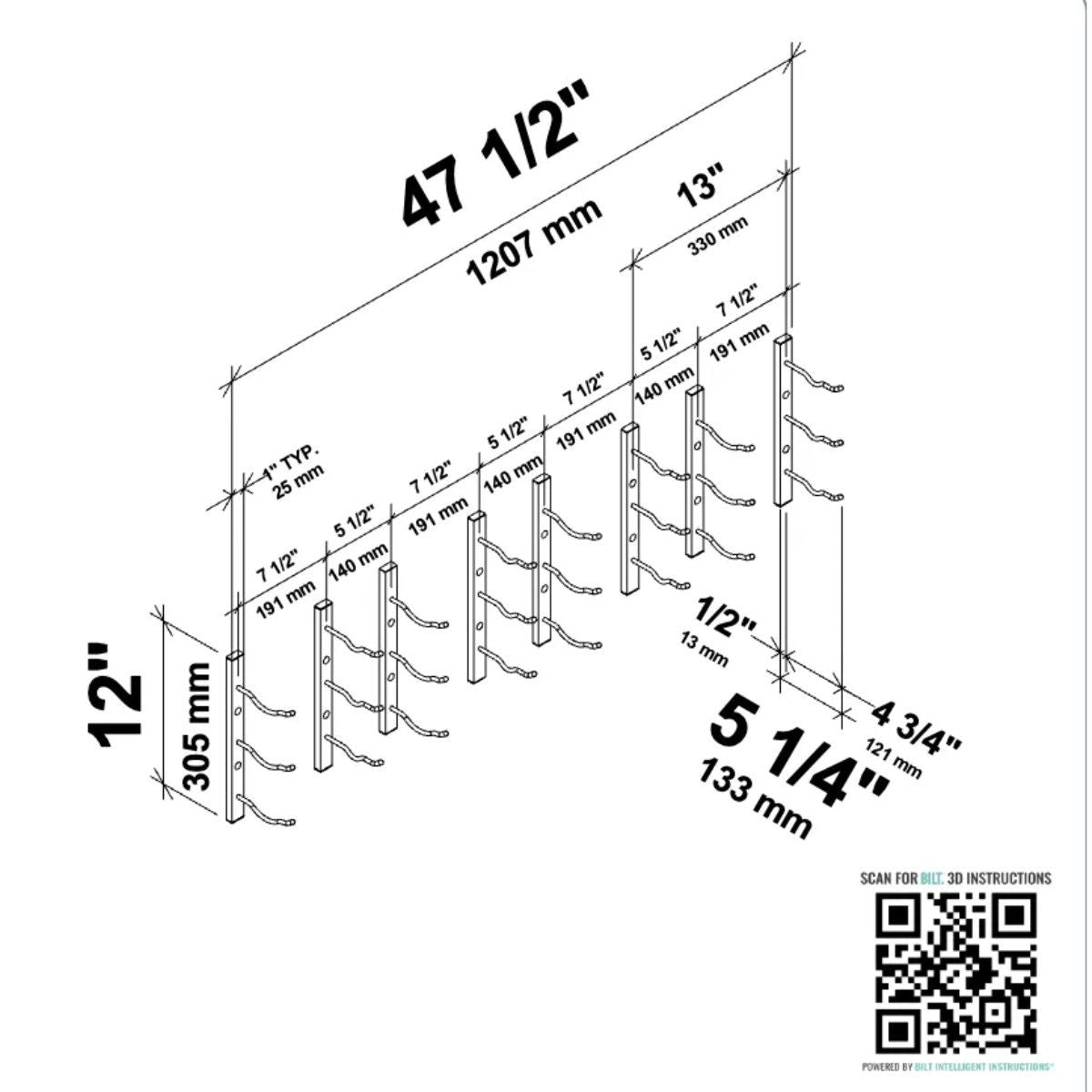 VintageView Over the Couch Wall-Mounted Wine Rack Kit Single Deep Installation Diagram Shown