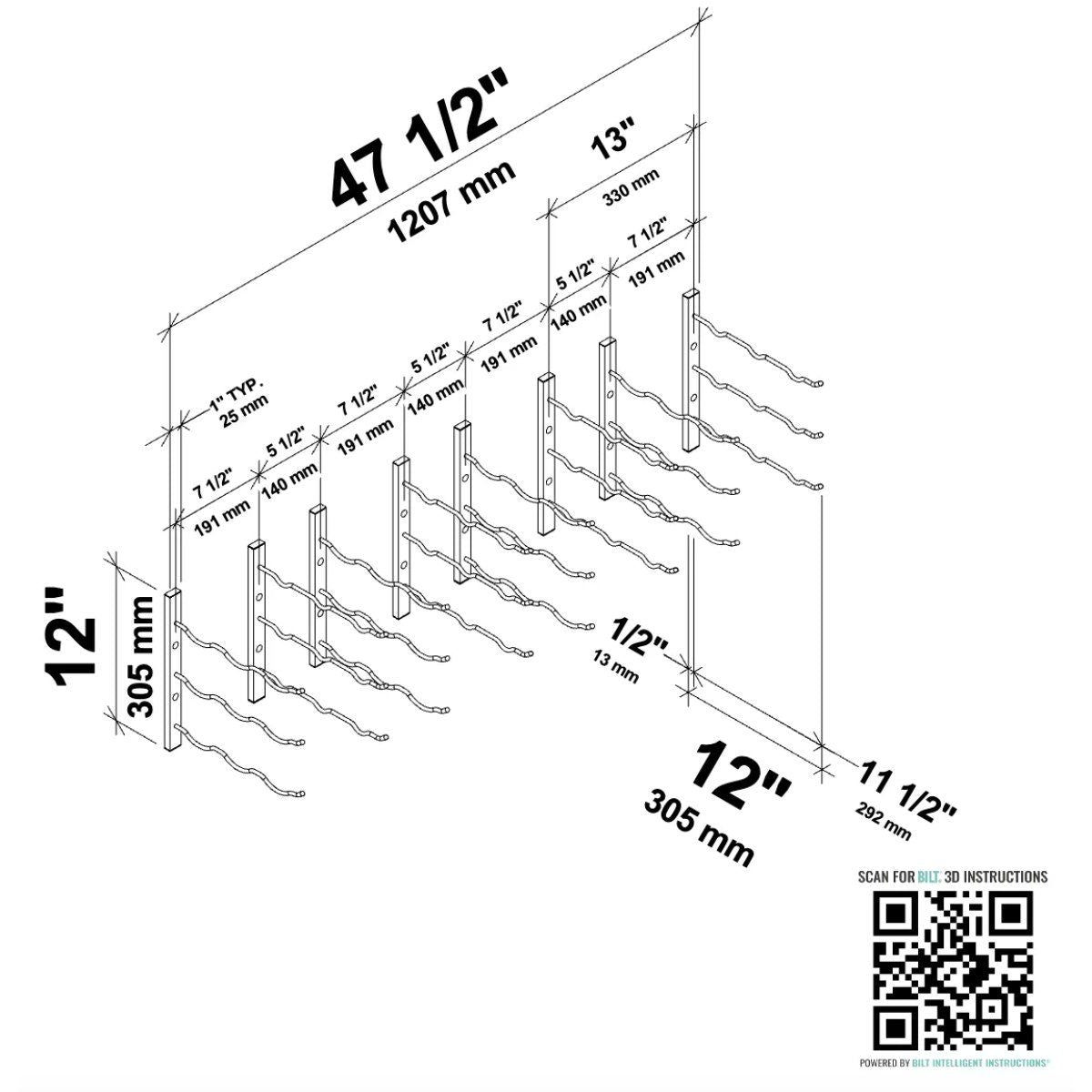 VintageView Over the Couch Wall-Mounted Wine Rack Kit Double Deep Installation Diagram Shown