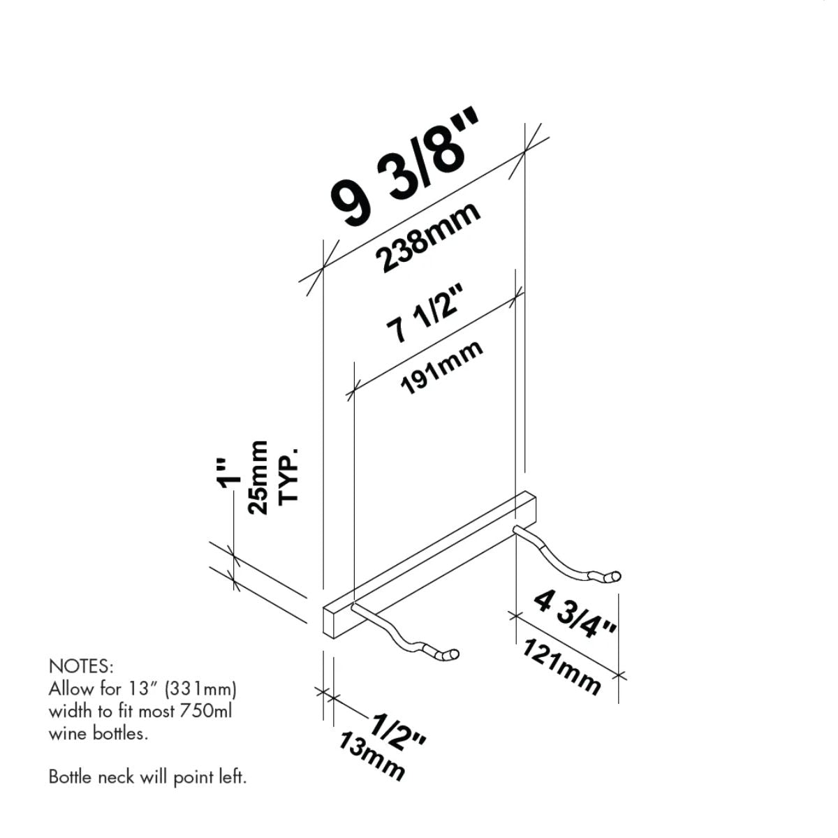 VintageView Wall-Mounted Metal Wine Rack 1 Bottle Dimension Diagram Shown