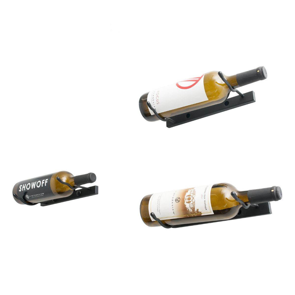 VintageView Wall-Mounted Metal Wine Rack 1 Bottle Right Direction Matte Black Sample Images Shown