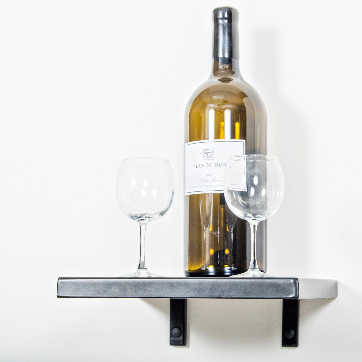 VintageView Wall-Mounted Wine Cellar Shelf Double Deep with Wine Bottle and Wine Glass