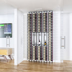 VintageView wall mounted wine cellar shelf inside a glass enclosed wine room featuring floor to ceiling label forward wine storage