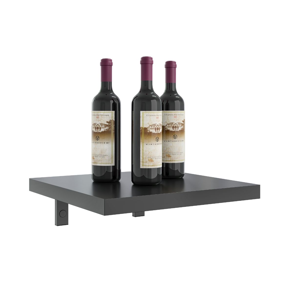 VintageView Wall-Mounted Wine Cellar Shelf Triple Deep Matte Black Shown 