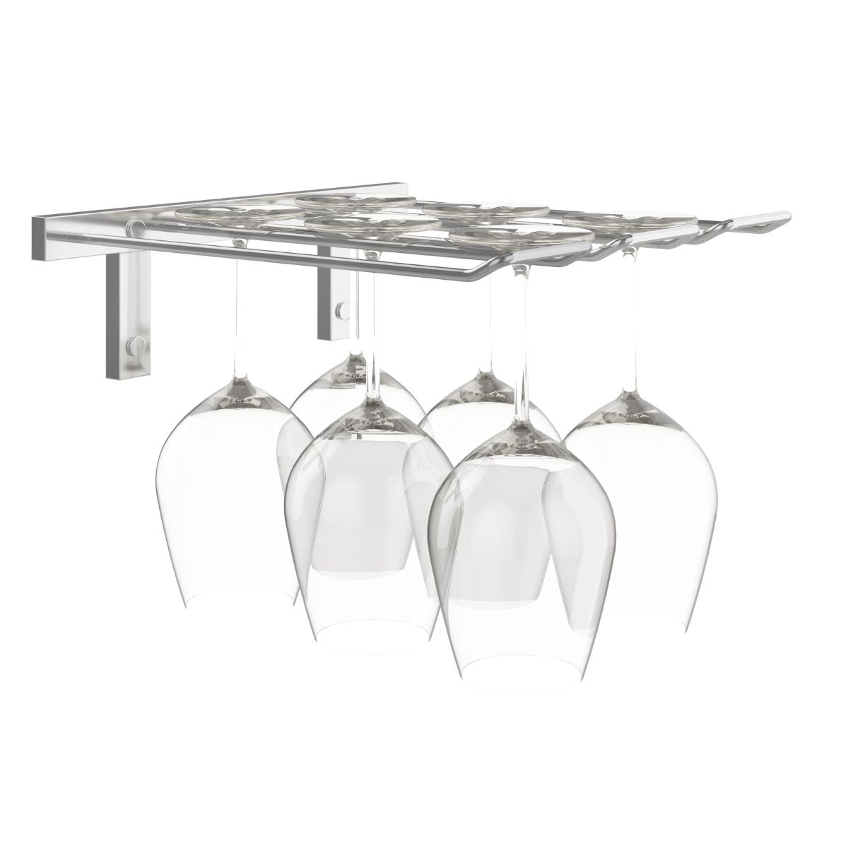 VintageView Wall-Mounted Wine Glass Stemware Rack Chrome Luxe Triple Depth Shown