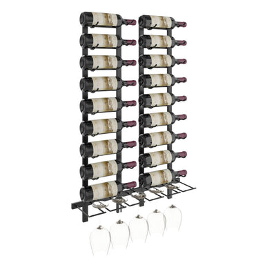 VintageView Wet Bar Wall-Mounted Wine Rack Kit 18 Bottles 5 Glasses Matte Black Shown