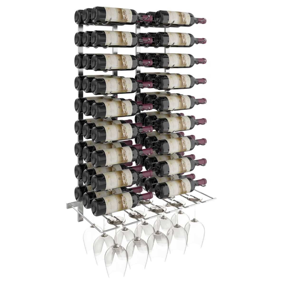VintageView Wet Bar Wall-Mounted Wine Rack Kit 54 Bottles 15 Glasses Chrome Luxe Shown
