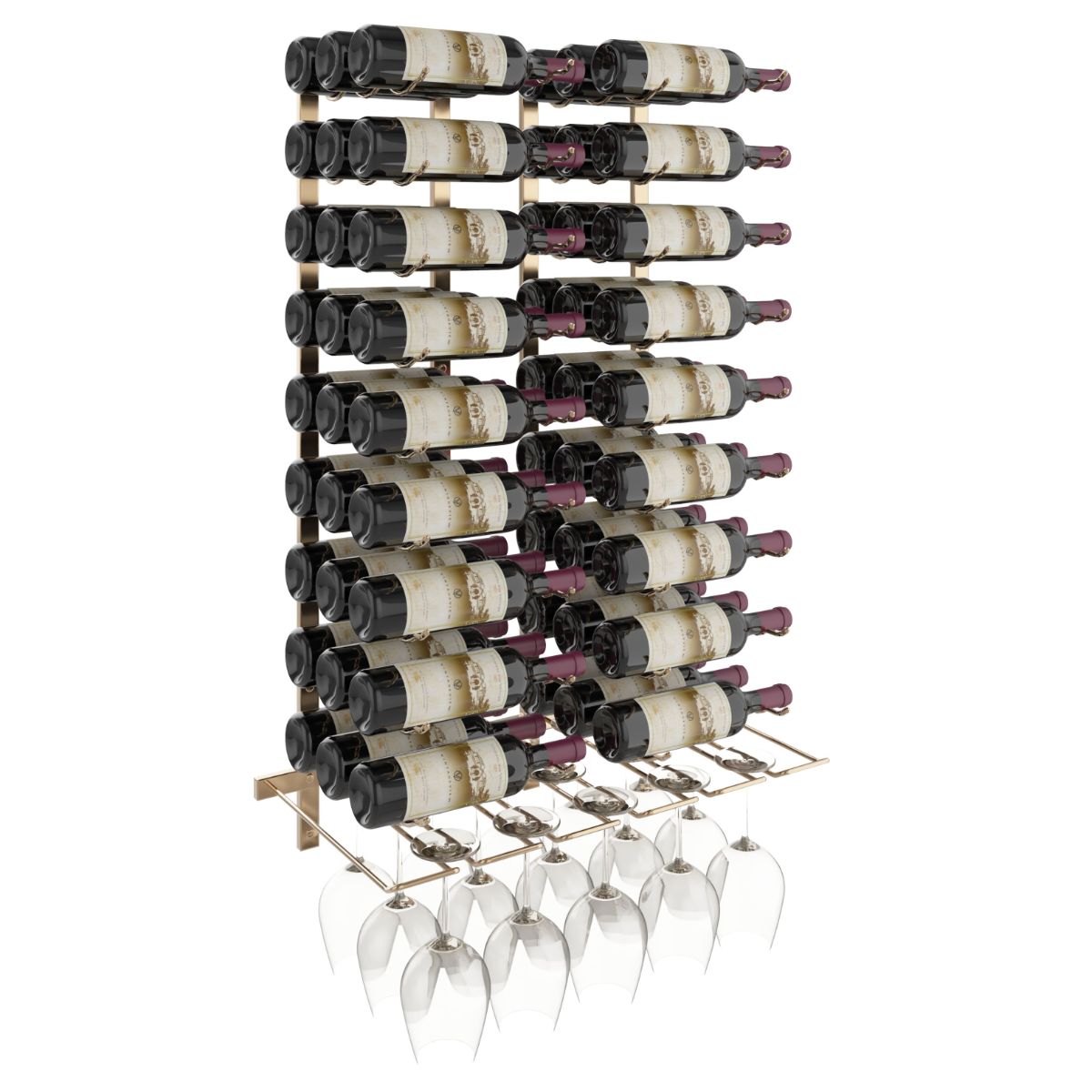 VintageView Wet Bar Wall-Mounted Wine Rack Kit 54 Bottles 15 Glasses Golden Bronze Shown