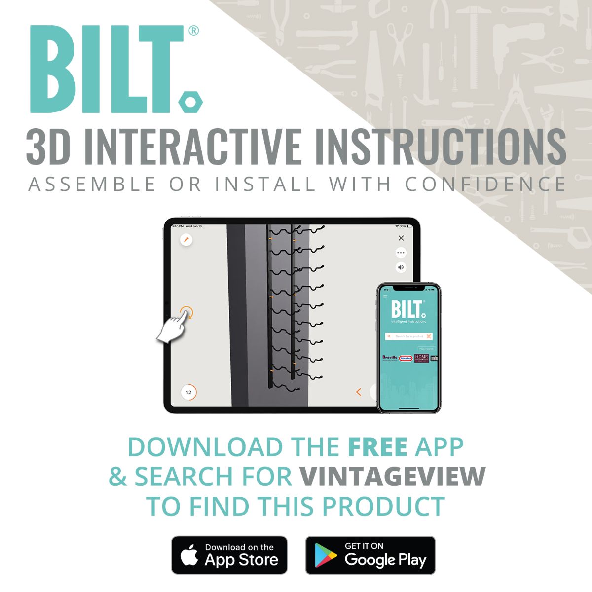 VintageView Wine Glass and Bottle Rack Kit BILT 3D Interactive Instruction App Download