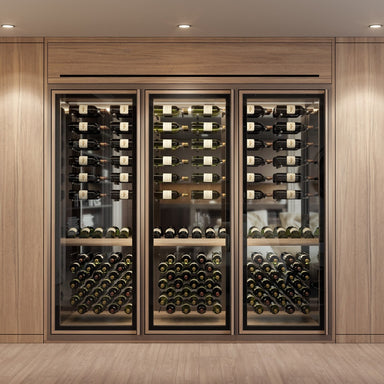 Vitrus 3 Door Glass Wine Cellar with Peg Display & Shelf - Front View of the Wine Cabinet