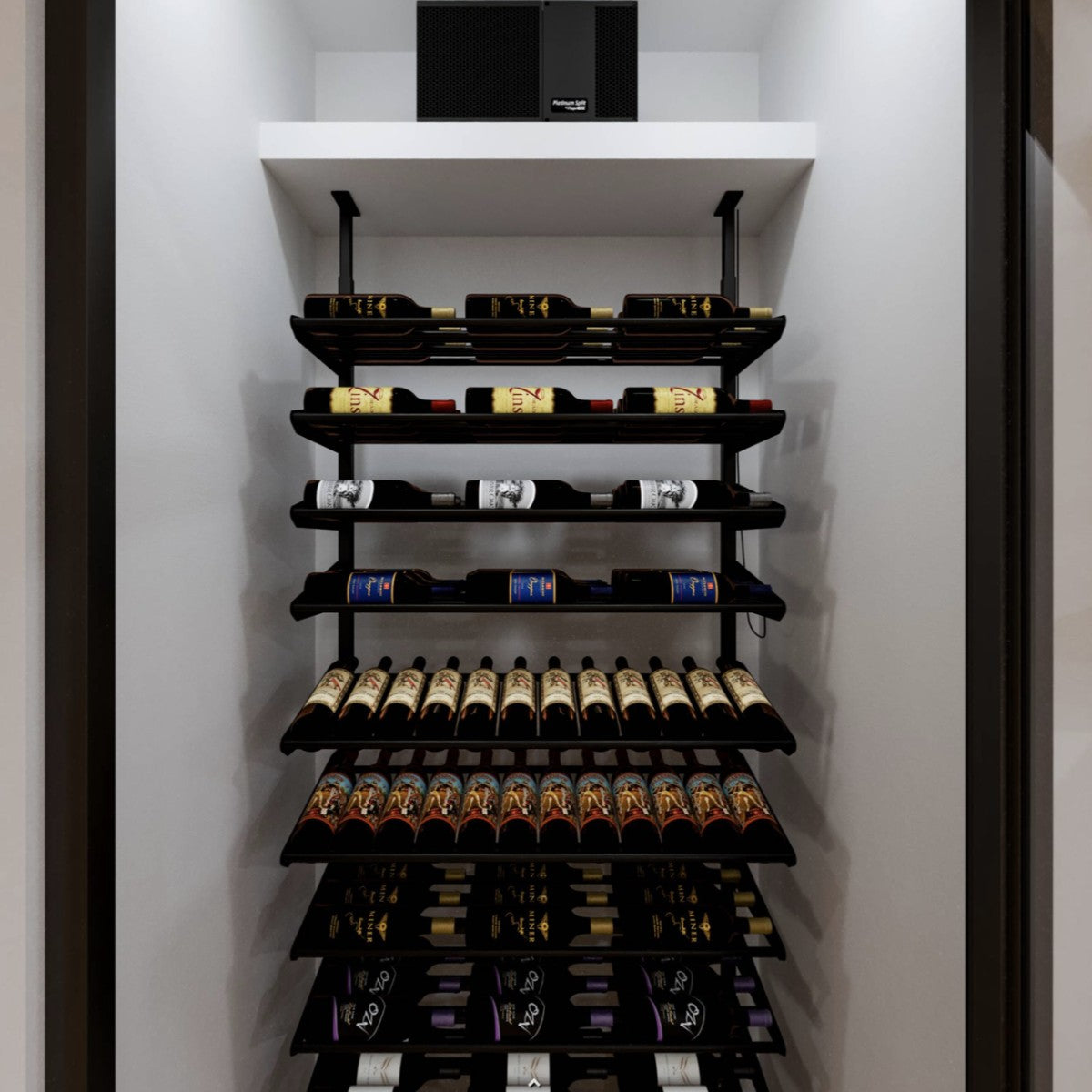 WhisperKOOL Platinum Mini Split Wall Mounted Wine Cooling System - Cooling System Installed in a Small Wine Room