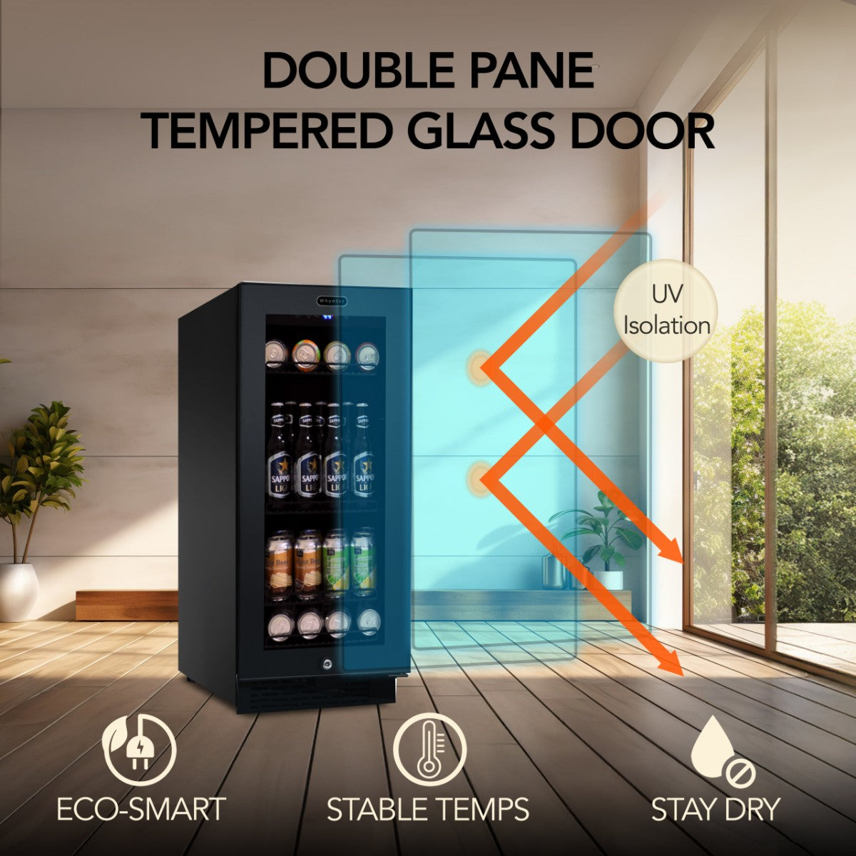 Whynter BBR-801BG 100-Can Built-In Beverage Refrigerator - Double Pane Tempered Glass Door