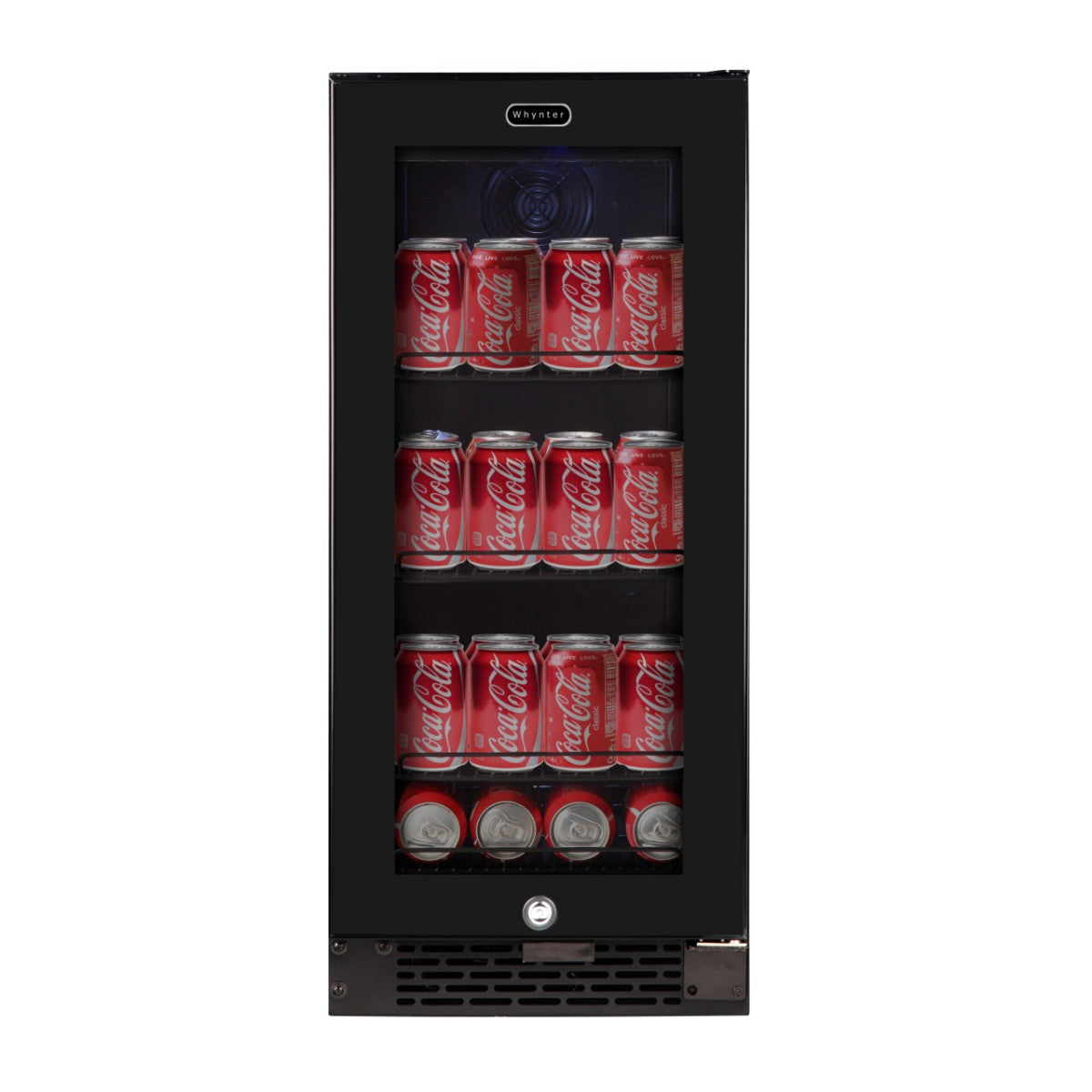 Whynter BBR-801BG 100-Can Built-In Beverage Refrigerator - Front view with sodas inside closed door