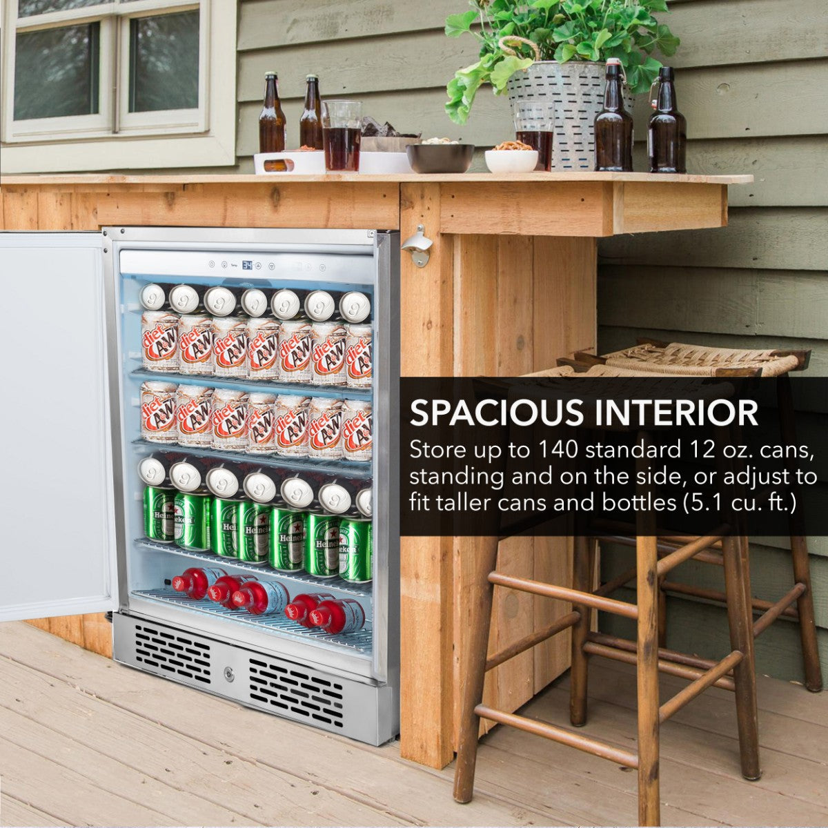 Whynter BOR-53024-SSW 5.3 cu ft Indoor-Outdoor Beverage Fridge - Spacious Interior can store up to 140 cans