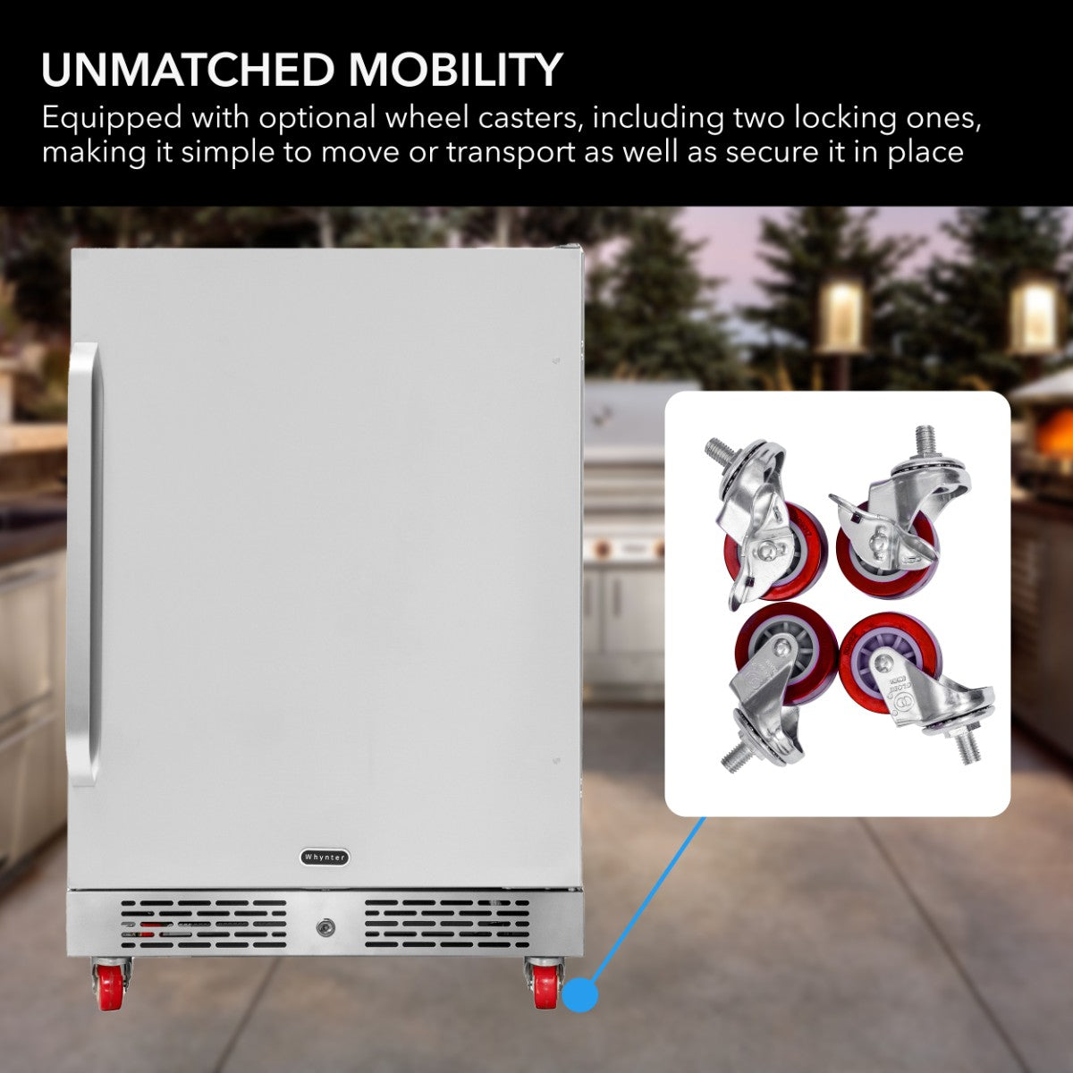 Whynter BOR-53024-SSW 5.3 cu ft Indoor-Outdoor Beverage Fridge -  Unmatched Mobility