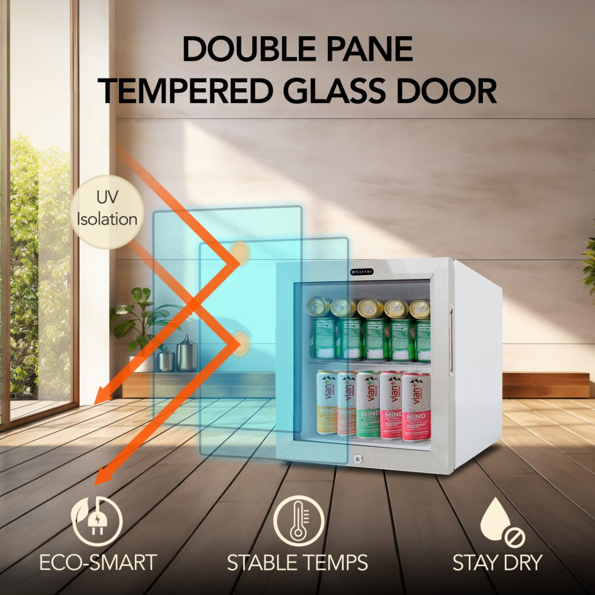 Whynter BR-062WS 68-Can Stainless Steel Beverage Refrigerator - Double Pane Tempered Glass Door