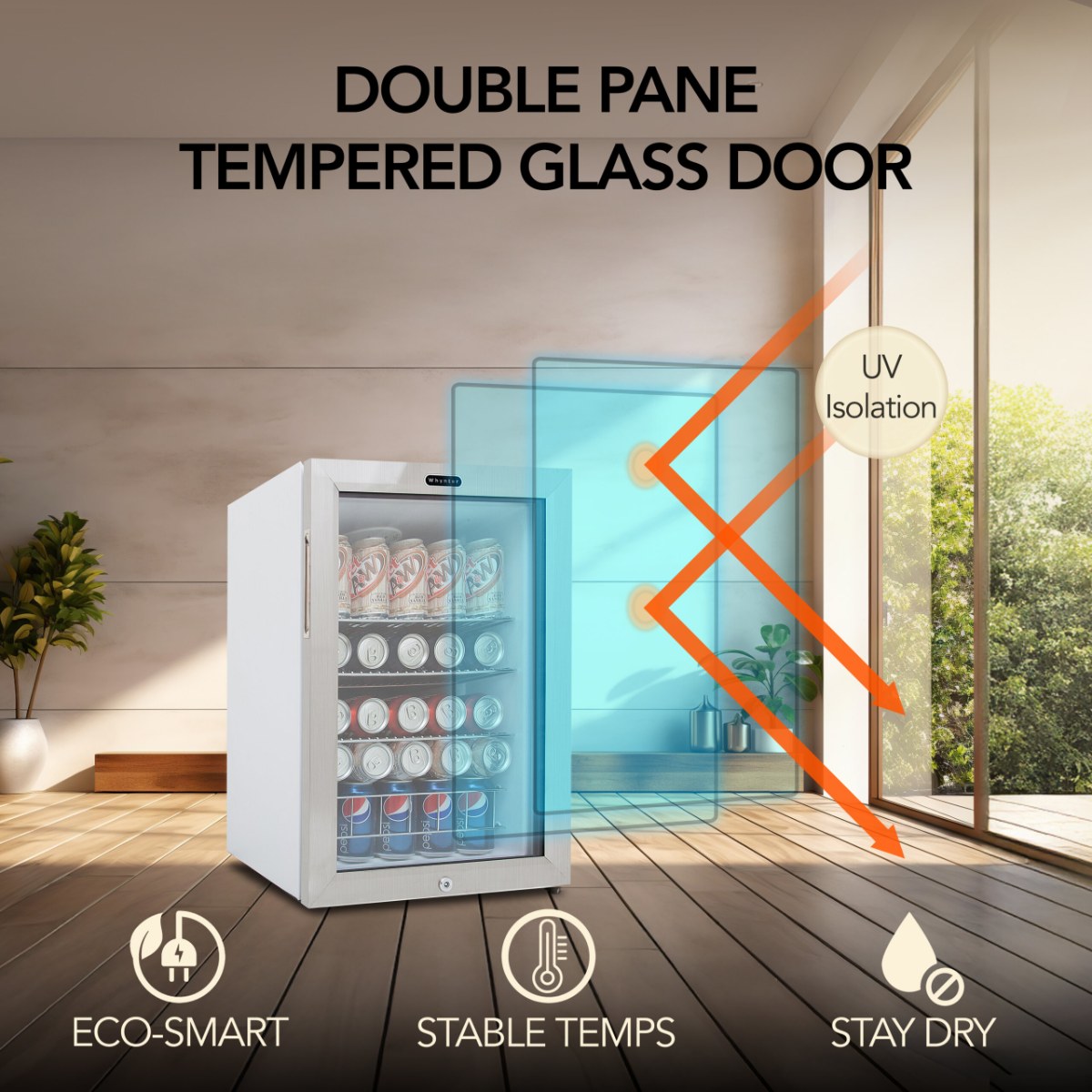 Whynter BR-091WS 90-Can Stainless Steel Beverage Refrigerator - Double Pane Tempered Glass Door