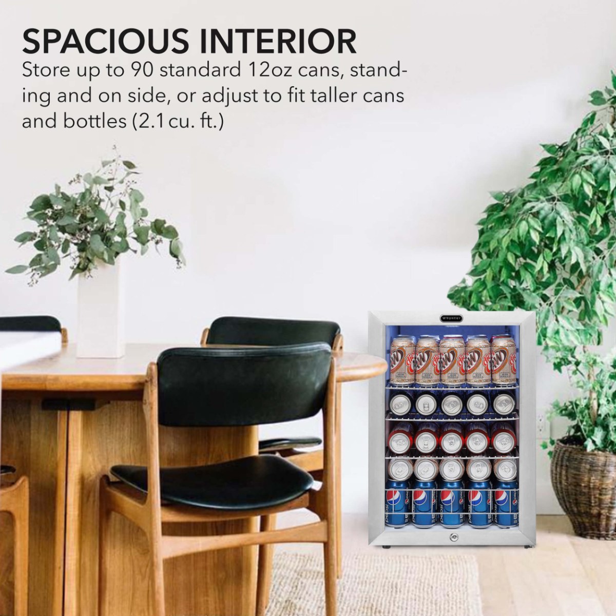 Whynter BR-091WS 90-Can Stainless Steel Beverage Refrigerator - Spacious Interior Shown