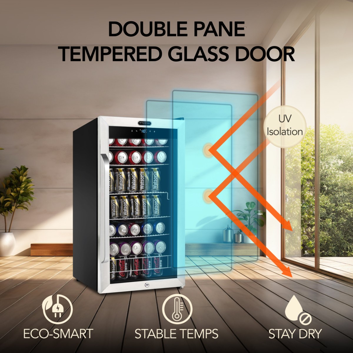 Whynter BR-1211DS 136-Can Stainless Steel Beverage Refrigerator - Double Pane Tempered Glass Door