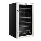 Whynter BR-1211DS 136-Can Stainless Steel Beverage Refrigerator - Front Left View Empty Inside Closed Door