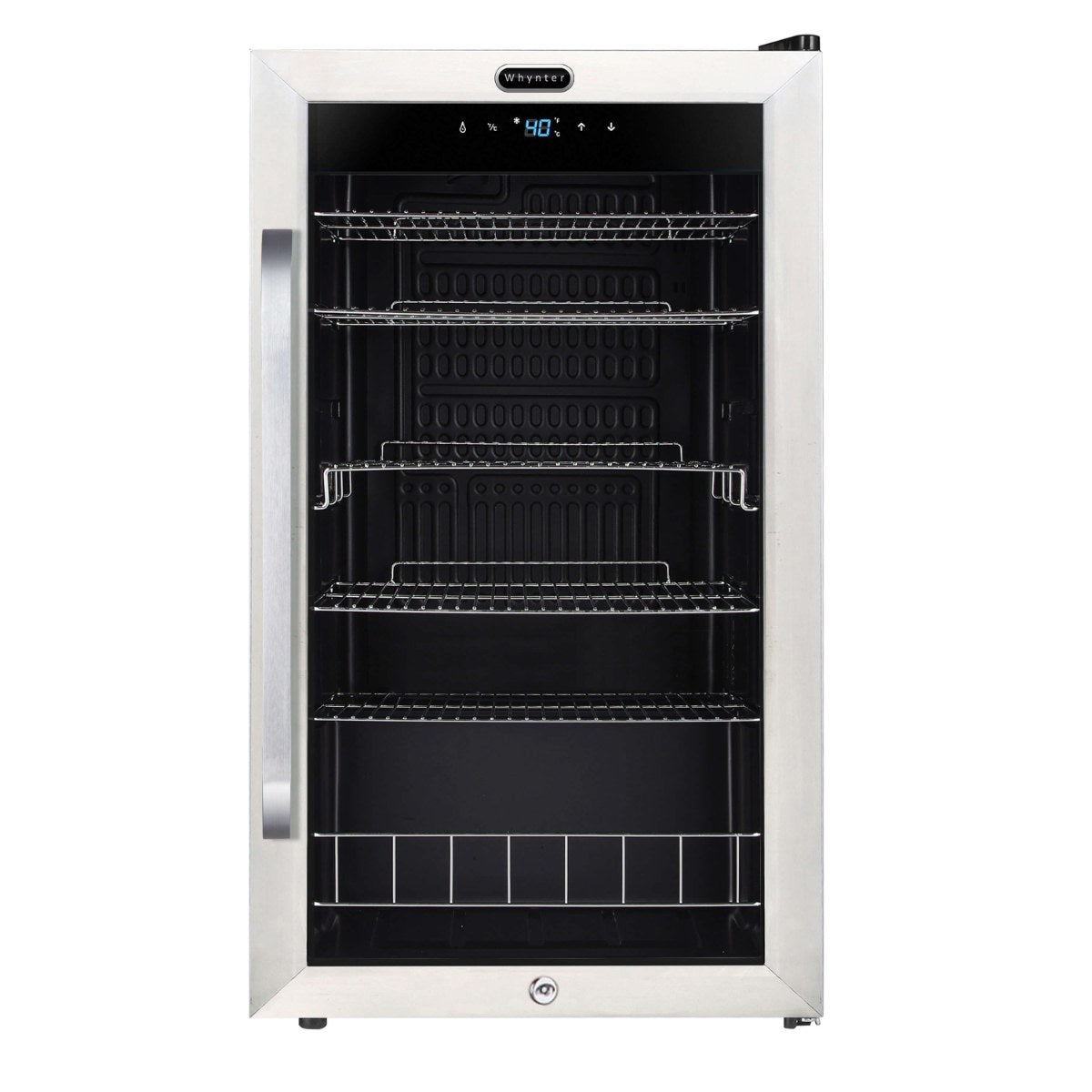 Whynter BR-1211DS 136-Can Stainless Steel Beverage Refrigerator - Front View Empty Inside Closed Door