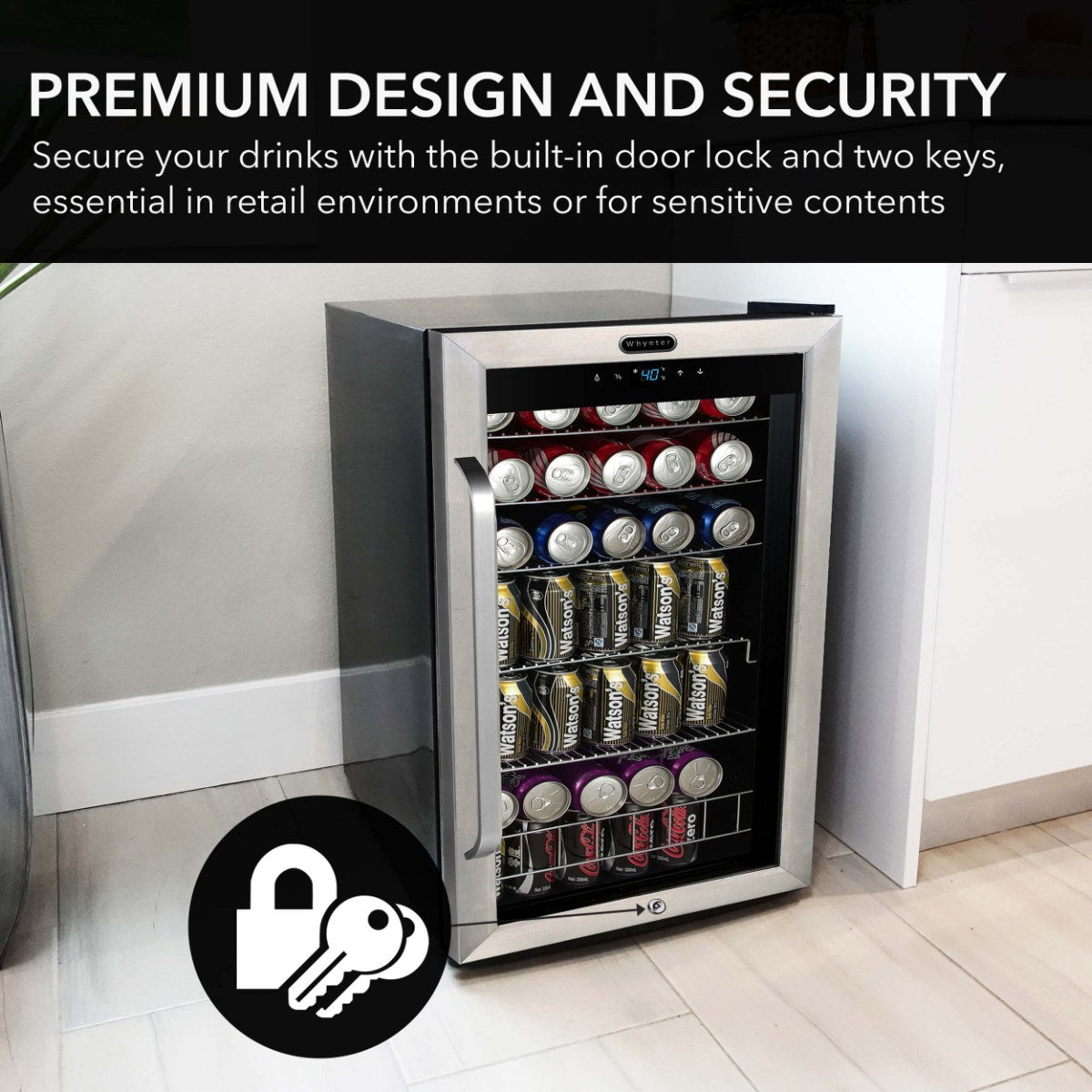 Whynter BR-1211DS 136-Can Stainless Steel Beverage Refrigerator - Premium Design and Security
