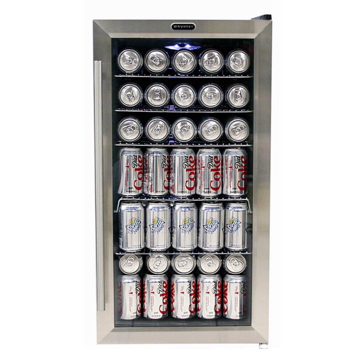 Whynter BR-125SD 117-Can Stainless Steel Beverage Refrigerator - Front View Loaded Inside