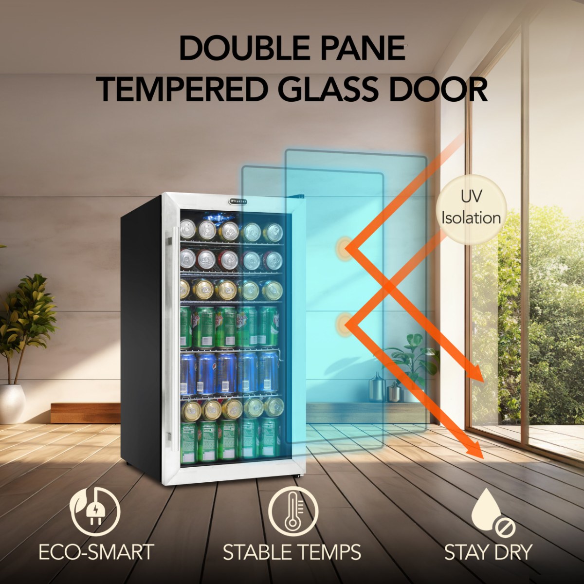 Whynter BR-130SB 127-Can Freestanding Beverage Refrigerator - Double Pane Tempered Glass Door