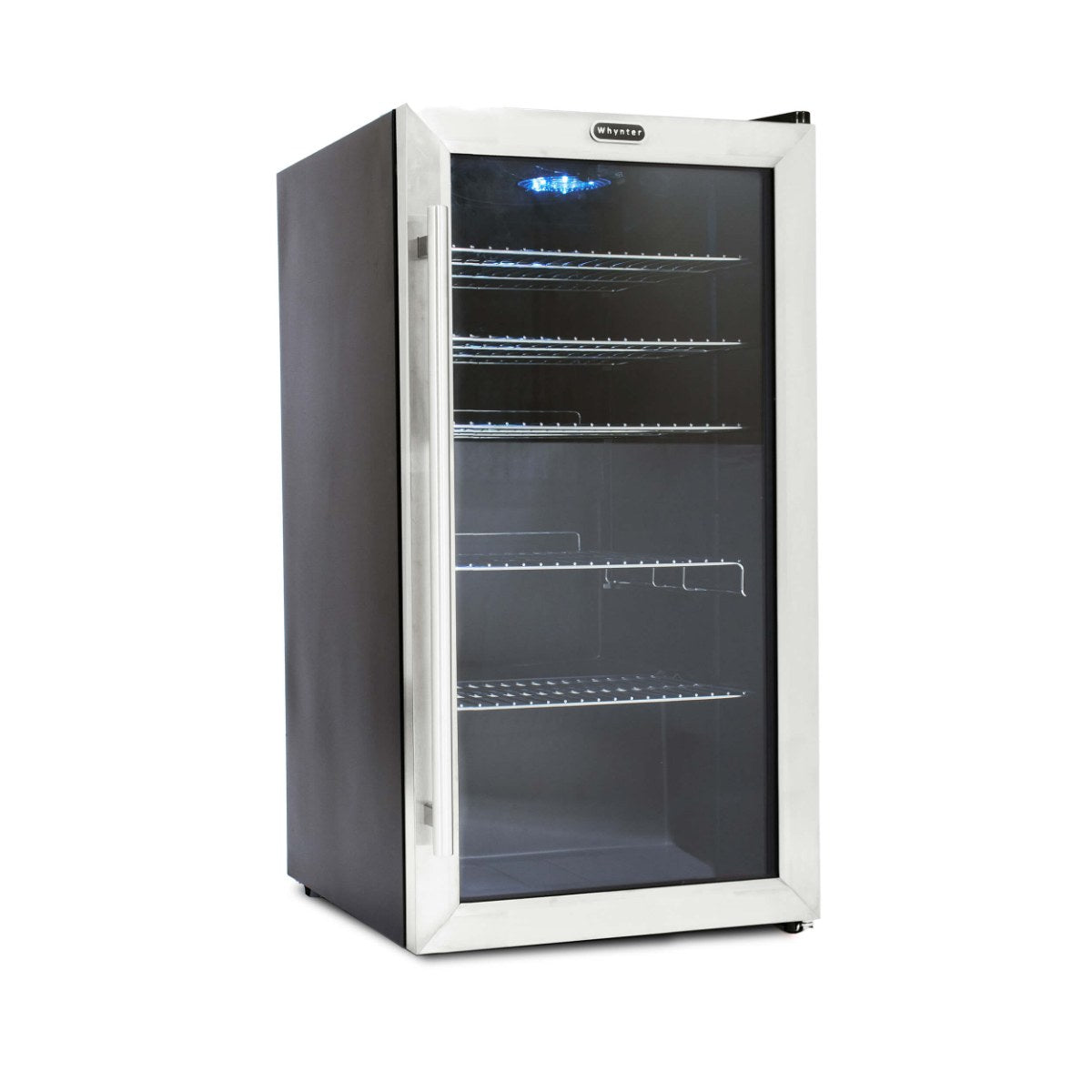 Whynter BR-130SB 127-Can Freestanding Beverage Refrigerator - Front Right View Empty Inside Closed Door