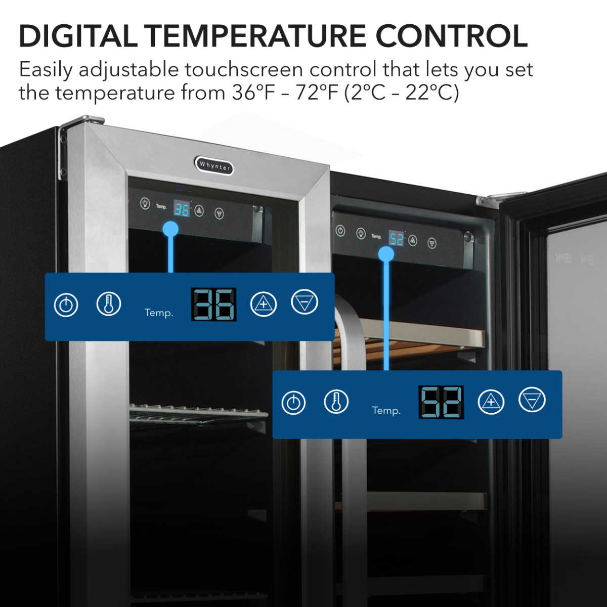 Whynter BWB-2060FDS 24″ Dual Zone French Door Wine & Beverage Center - digital temperature control adjustable touchscreen