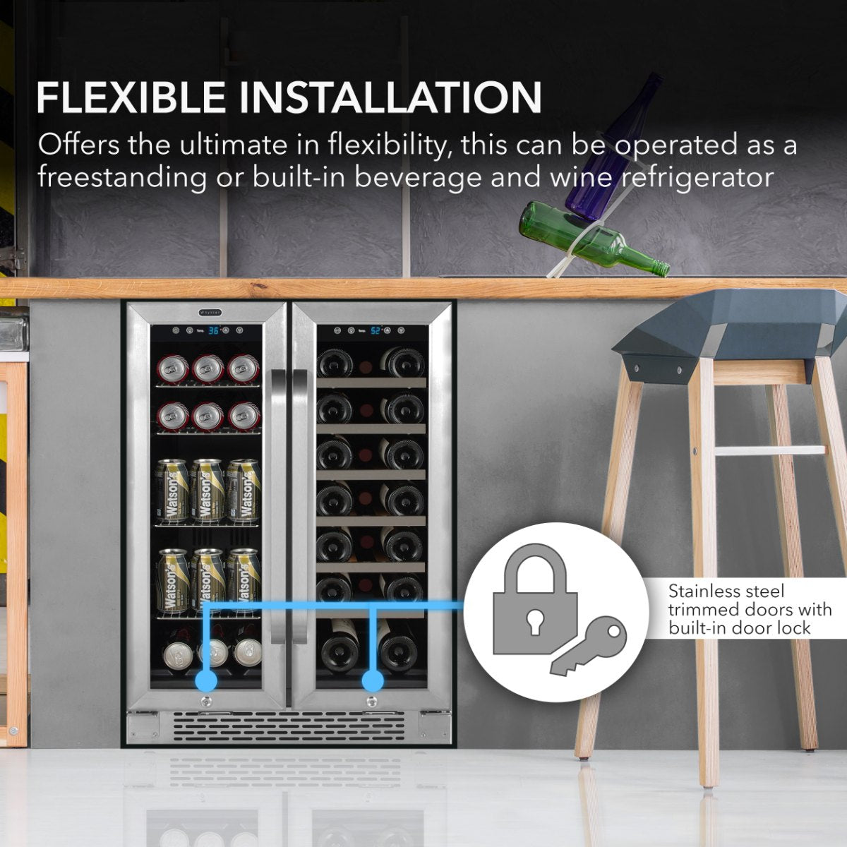 Whynter BWB-2060FDS 24″ Dual Zone French Door Wine & Beverage Center - flexible installation freestanding or built in