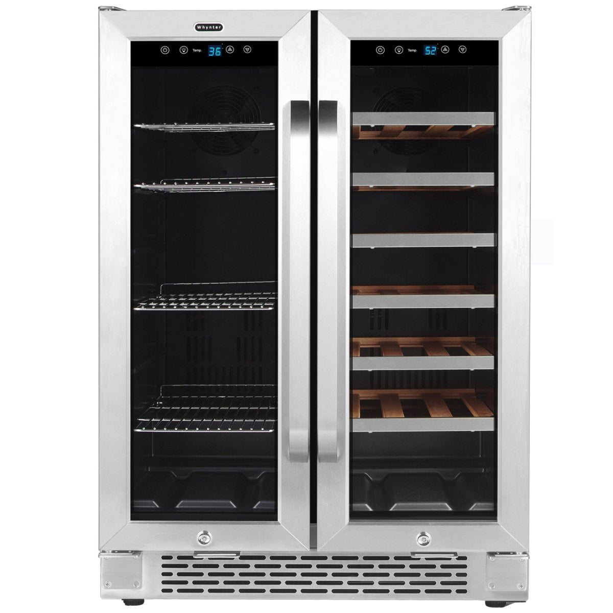 Whynter BWB-2060FDS 24″ Dual Zone French Door Wine & Beverage Center - front view empty inside closed door